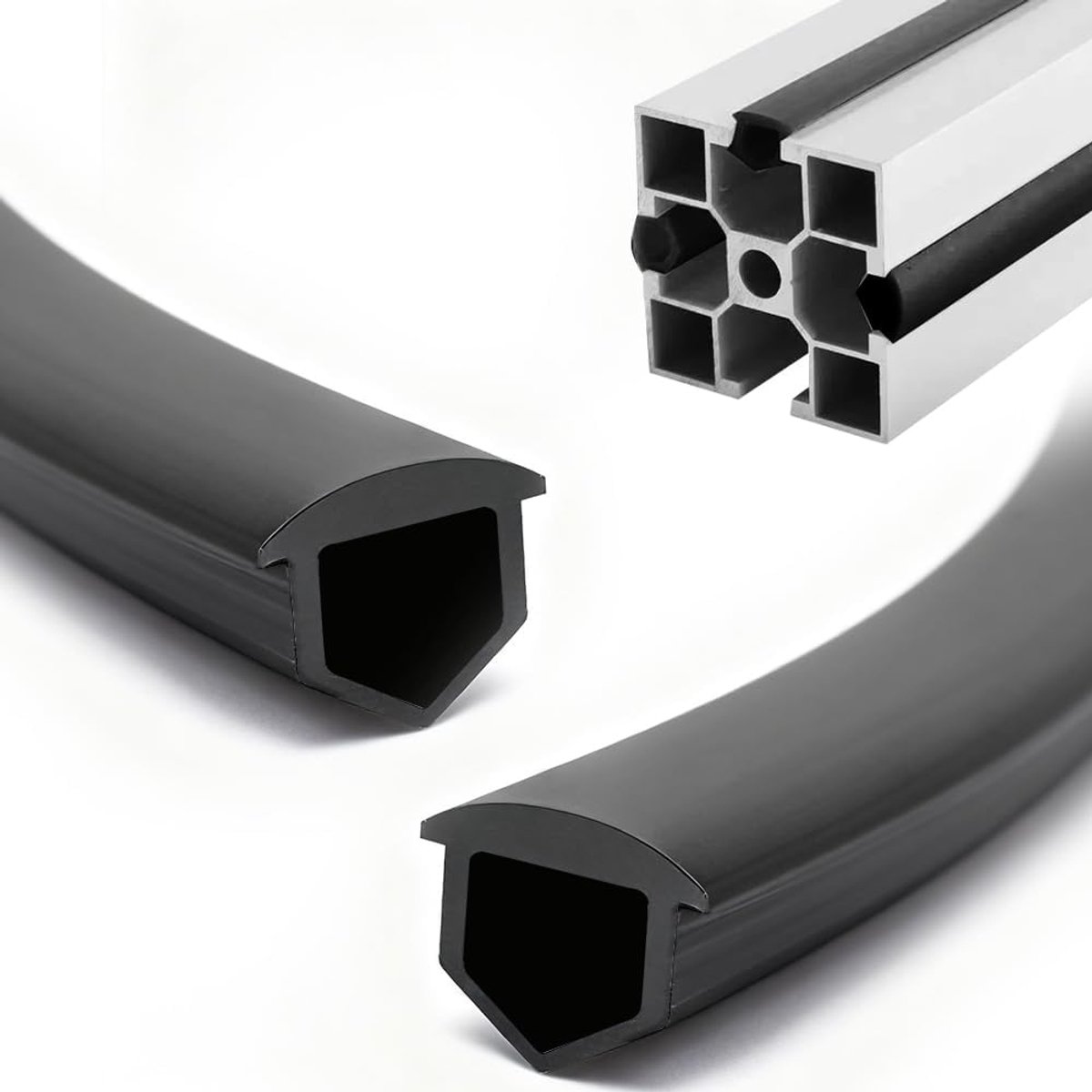 randstrip 20m aluprofiel stofbescherming 30x30, 40x40 groef 8 aluprofiel accessoires, zachte PVC-afdekking voor itemprofiel 30/40 V-type sleuf T-type sleuf 3D-printer (20m, zwart)