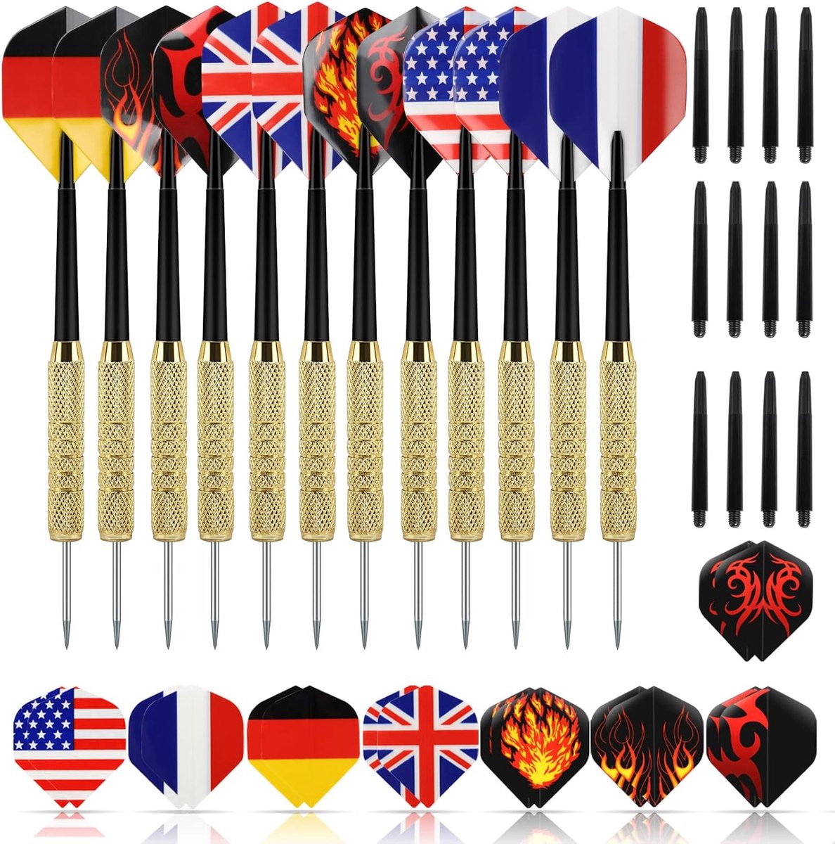 12 stuks tip darts met nationale vlag vluchten, 16 vluchten en 12