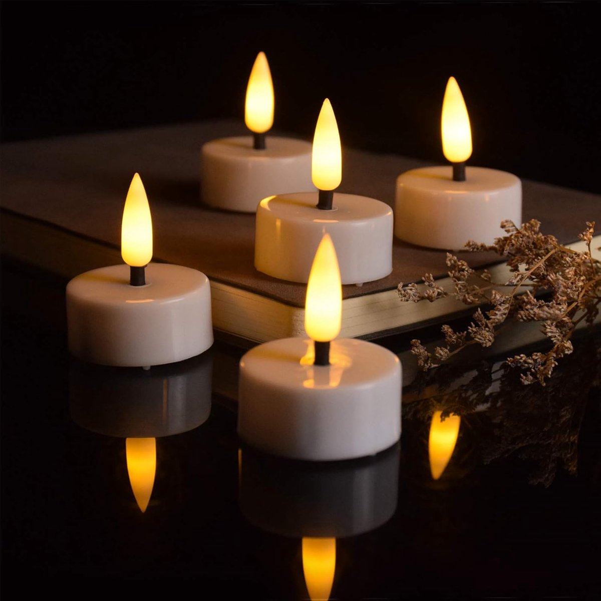 Led-timer theelichtjes, 12 stuks Theelichtkaarsen met batterijen en realistische 3D-lonten, flikkerende theelichtjes voor feest, huis, kamer decoratie