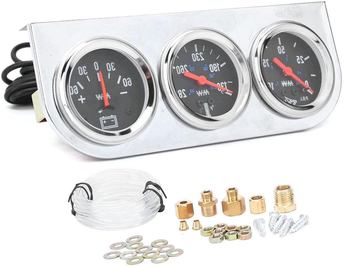 Drievoudige Meterset - Auto meters - Voertuig Monitoring - Hoge Nauwkeurigheid - 3 Delig - Zwart