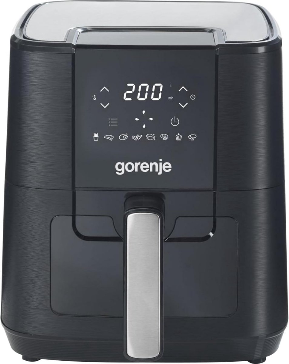 SnelShoppen - Heteluchtfriteuse met 5,4 Liter Mand, 1350 Watt, 8 Automatische Programma's, Antiaanbaklaag, LED-Display, Kijkvenster, Zwart voor Gezond