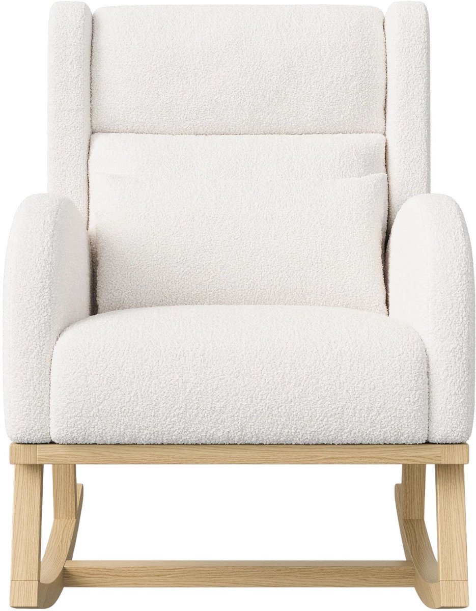 Happiq Schommelstoel Wit Teddy Stof – Relaxstoel met Rugleuning voor Woonkamer en Slaapkamer White