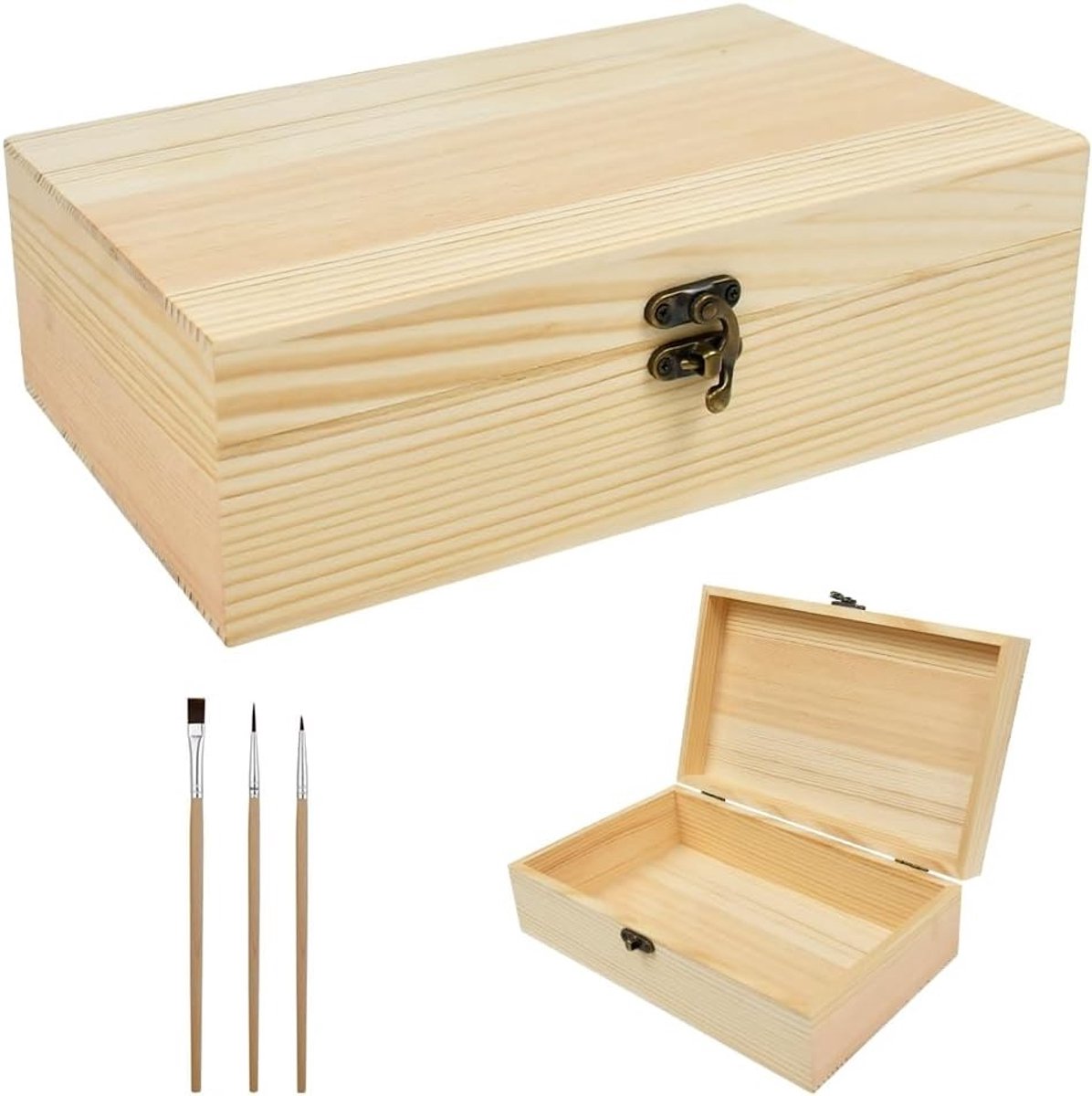 Houten Kist met Deksel 25x15x8cm Ongelakt voor Creatieve DIY Projecten, 2 Stuks Set