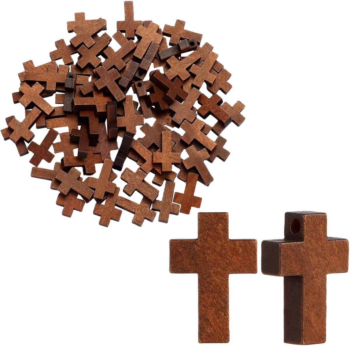 SnelShoppen - Houten Kruis 60 Stuks 21 x 14 x 5 mm Koffie Zwart Crème Wit Houten Kruis met 1,5 mm Boorgat voor Religieuze Ceremonies Dagelijks Draagca
