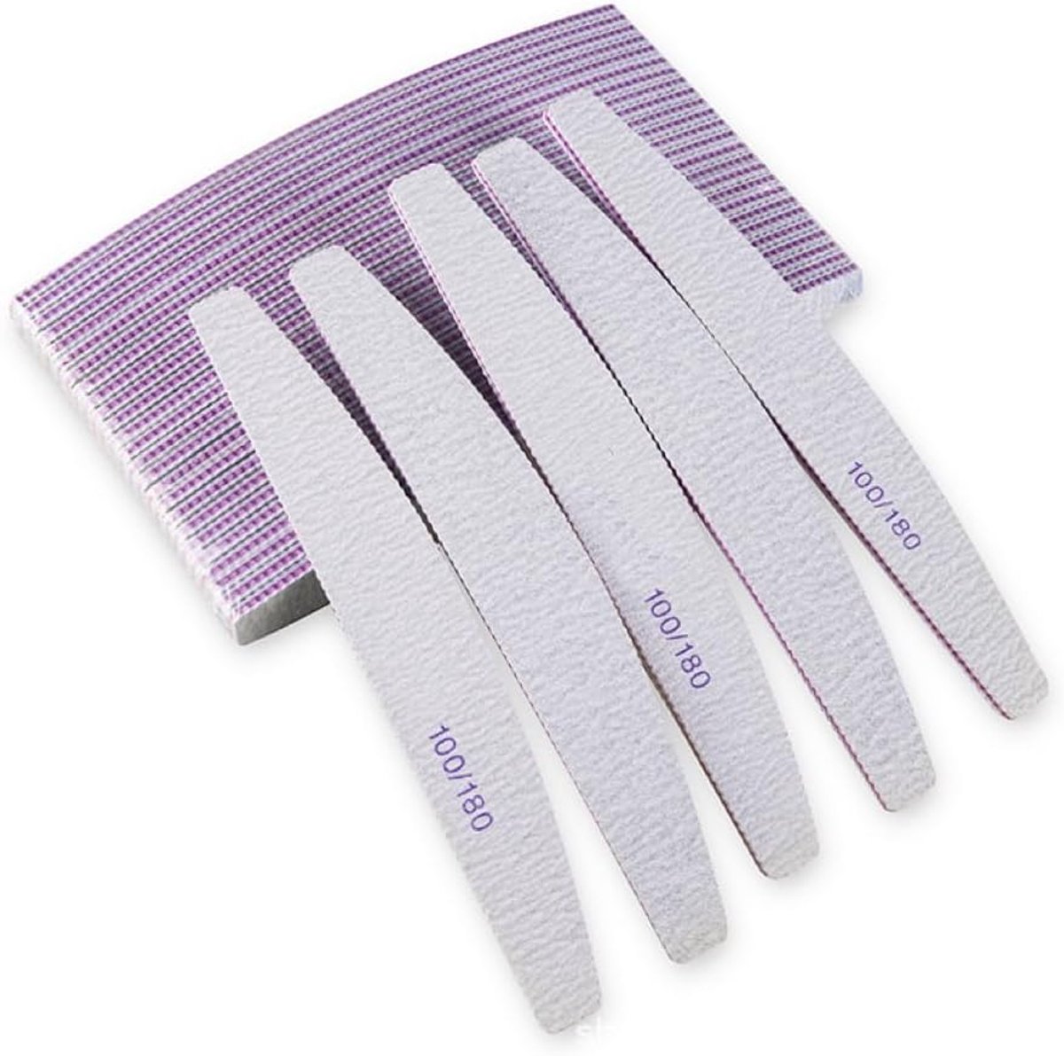 SnelShoppen - 20 Stuks Professionele Nagelvijlen 100/180 Korrel Dubbelzijdig Wasbaar voor Nauwkeurige Nagelverzorging Kapsalon en Thuisgebruik Wit met