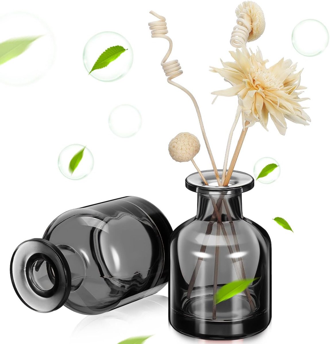 SnelShoppen - Set van 2 Glazen Diffuser Flessen 150ml, Herbruikbare Aromatherapie Containers, Elegante Geurvervangers voor Thuis, Auto, Kantoor, Grijs