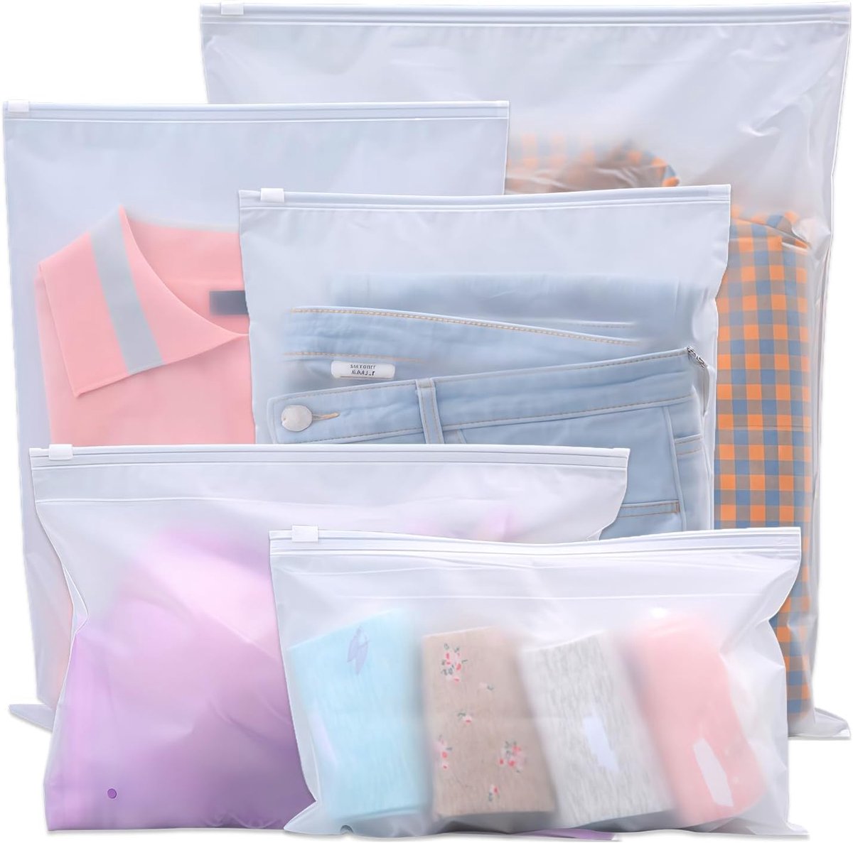 SnelShoppen - 25 Herbruikbare Zippered Tassen, Waterdichte Matte Plastic Tassen | Zipper-Seal Kleding Tassen voor Reizen, Kleding, Ondergoed, Schoenen