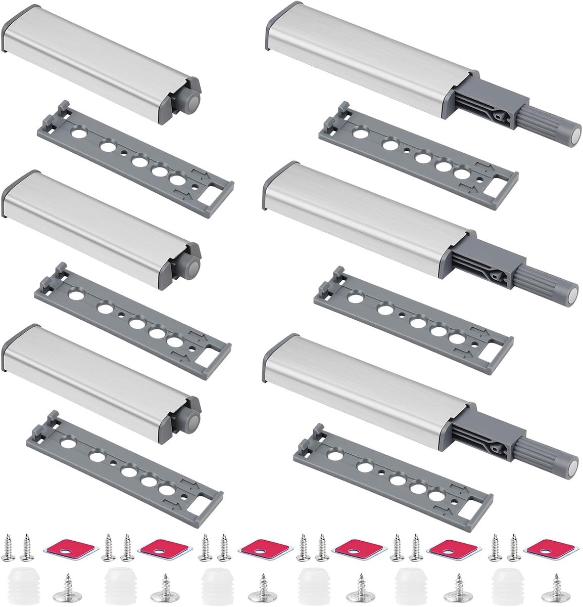 SnelShoppen - Push To Open Deursluiters, 6 Pack Magnetische Deursluiters met Montage Schroeven en Zelfklevende Magneet voor Keuken Kastdeuren