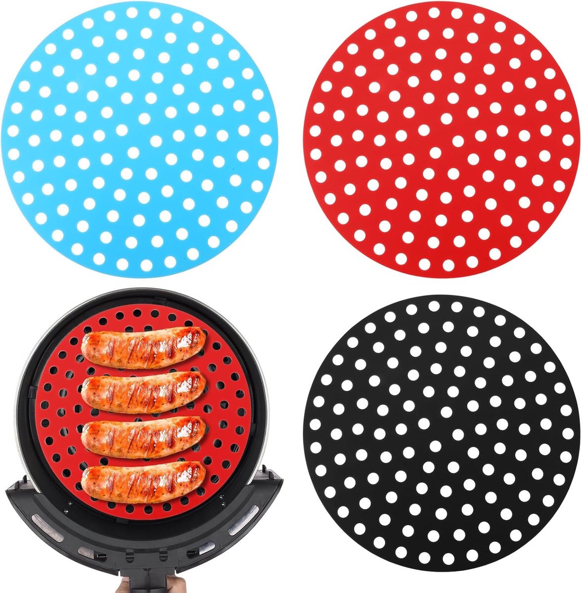 SnelShoppen - 3 Stuks Silicone Air Fryer Liners 20cm Rond - Herbruikbare Non-Stick Liner voor Airfryer - Makkelijk Schoon te Maken - Ideaal voor Friet