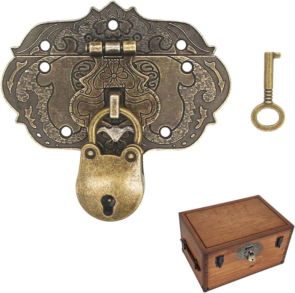 SnelShoppen - Vintage sluiting in antiek ontwerp van brons, retro slot voor gordijnen, sieradenkisten, houten boxen, wijnboxen, gereedschapsboxen, 1 s