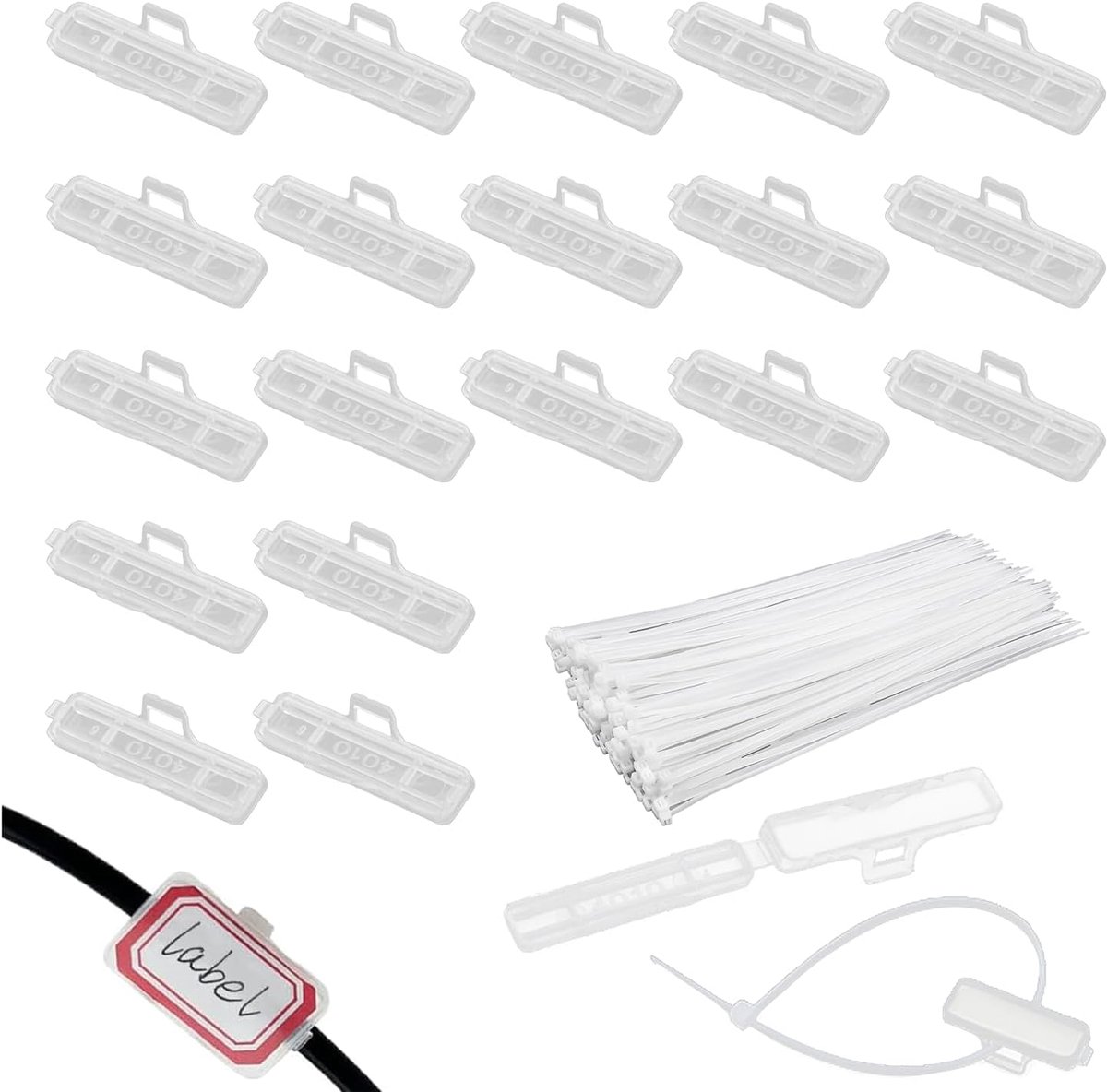 40pcs Cable Tags, Transparent Cable Labeling Clips, Waterproof Cable Labeling Identification Box with 40pcs Nylon - ShopVlot
