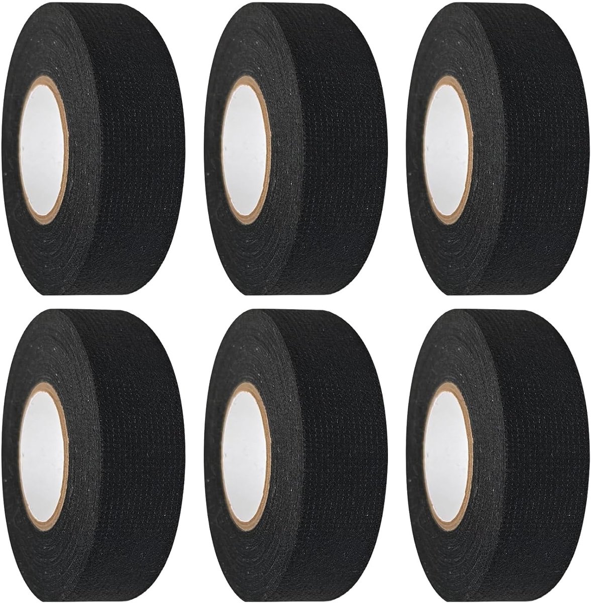 SnelShoppen - 6 Rollen Draadboom Loom Isolatie Tape, Zwart Vilt Tape Zelfklevend 19mm x 15m, Warmtebestendige Katoenen Elektrische Tapes voor Auto, Mo