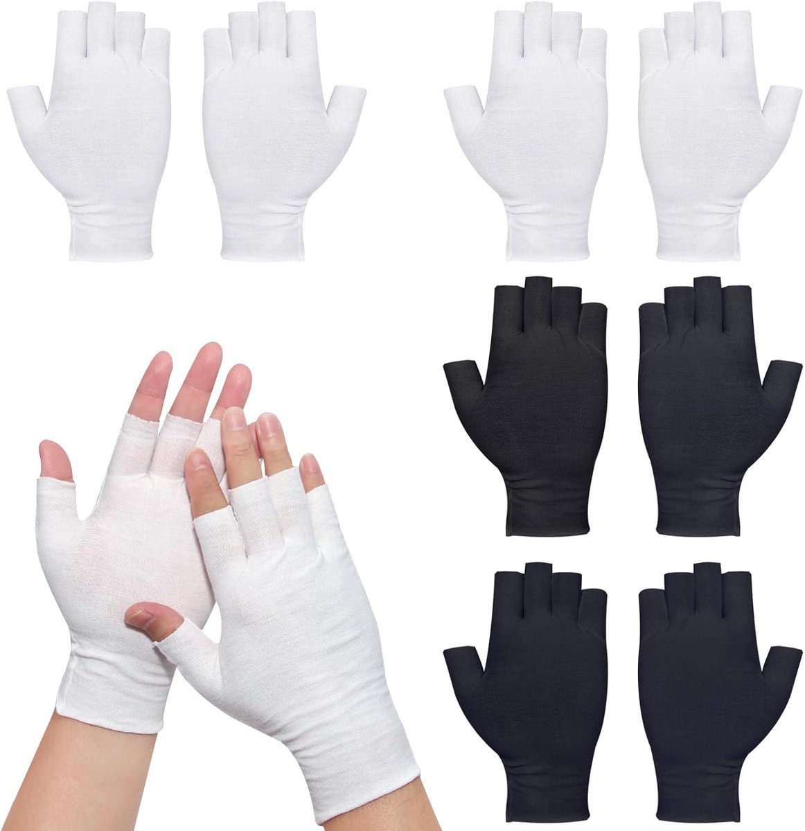 Katoenen handschoenen 4 paar - zwart en wit - voor droge handen - vochtinbrengende handschoenen voor een zachte huid - ShopVlot