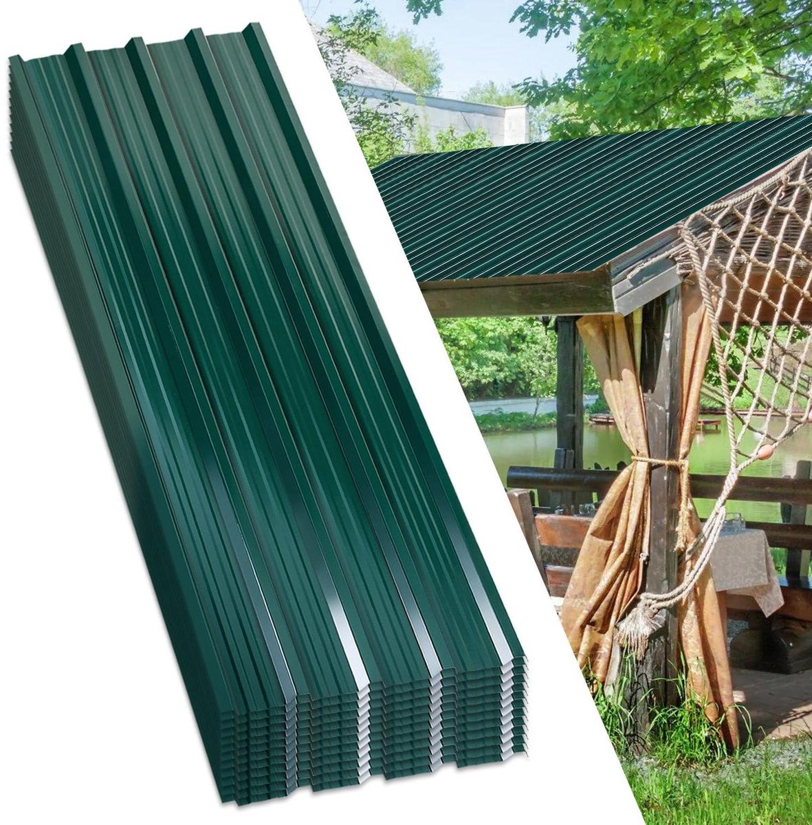 Trapeziumplaten Staal - Golfplaten Dakplaat - Dak Bedekken - 025 mm Verzinkt Staal - 129 x 46 cm - Groen