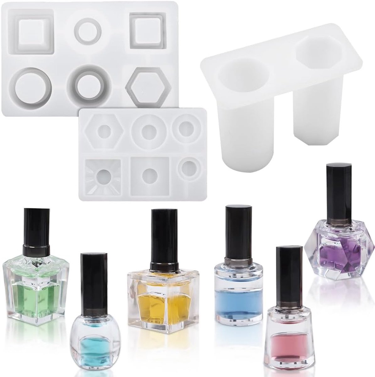 3pcs Resin Bottle Mould, Small Perfume Bottle Silicone Mold for DIY Heart Round Nail Polish Bottles, Travel Liquid - ShopVlot