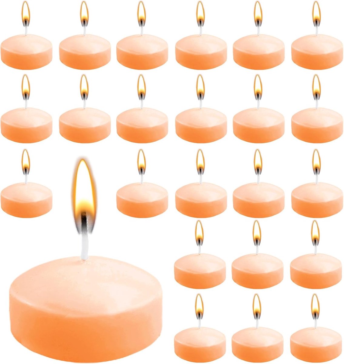 24pcs Light Orange Floating Candles 5cm Unscented Swimming Candles for Wedding Pool, Valentine's Day Bath, Dinner - ShopVlot