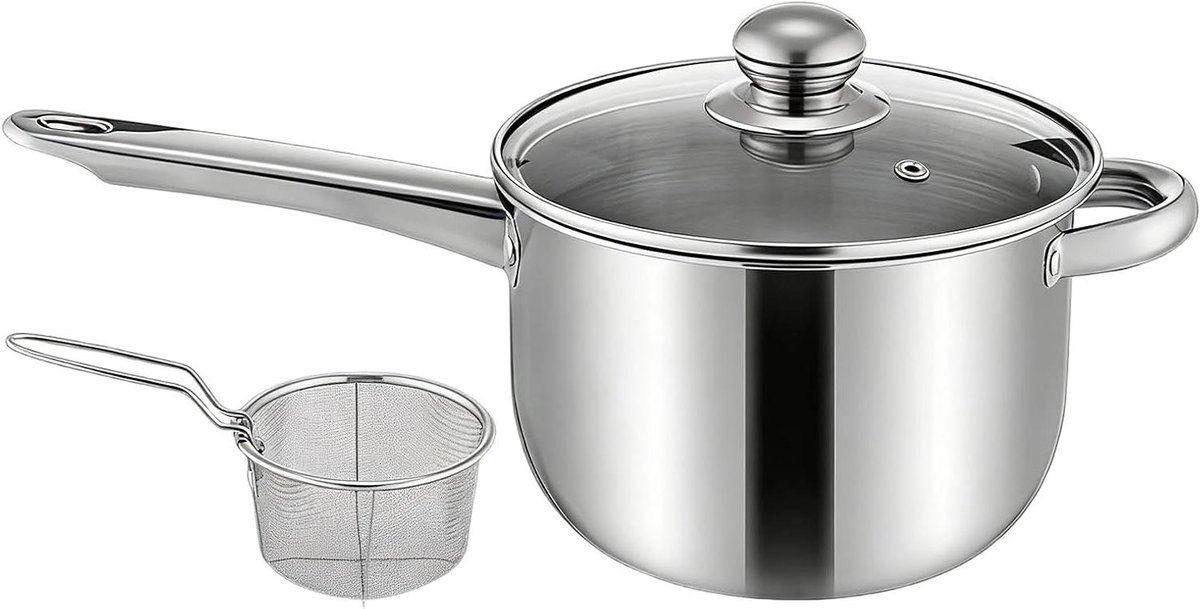 Mini Frituurpan - Tafelmodel Pot - Thuis Koken - Roestvrijstalen Mand - 15x20x15 cm - Zilver