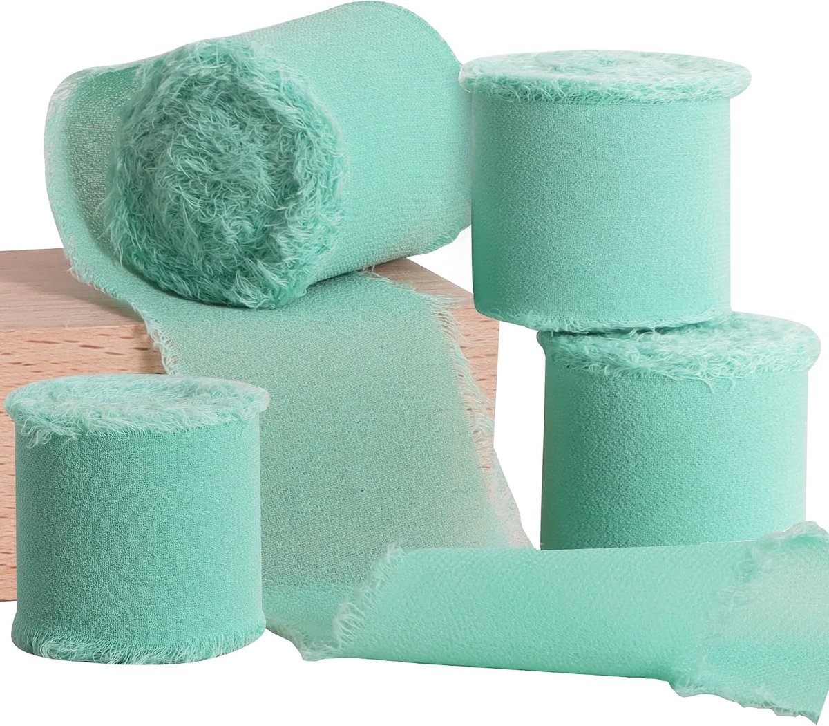 4 rollen zijden chiffon lint, 1-1/2 inch x 22 yds, meer blauwe chiffon linten, handgemaakte franje zijden lint gerafelde randen voor geschenkverpakking bruids boeketten bruiloft uitnodigingen decoratie ambachten