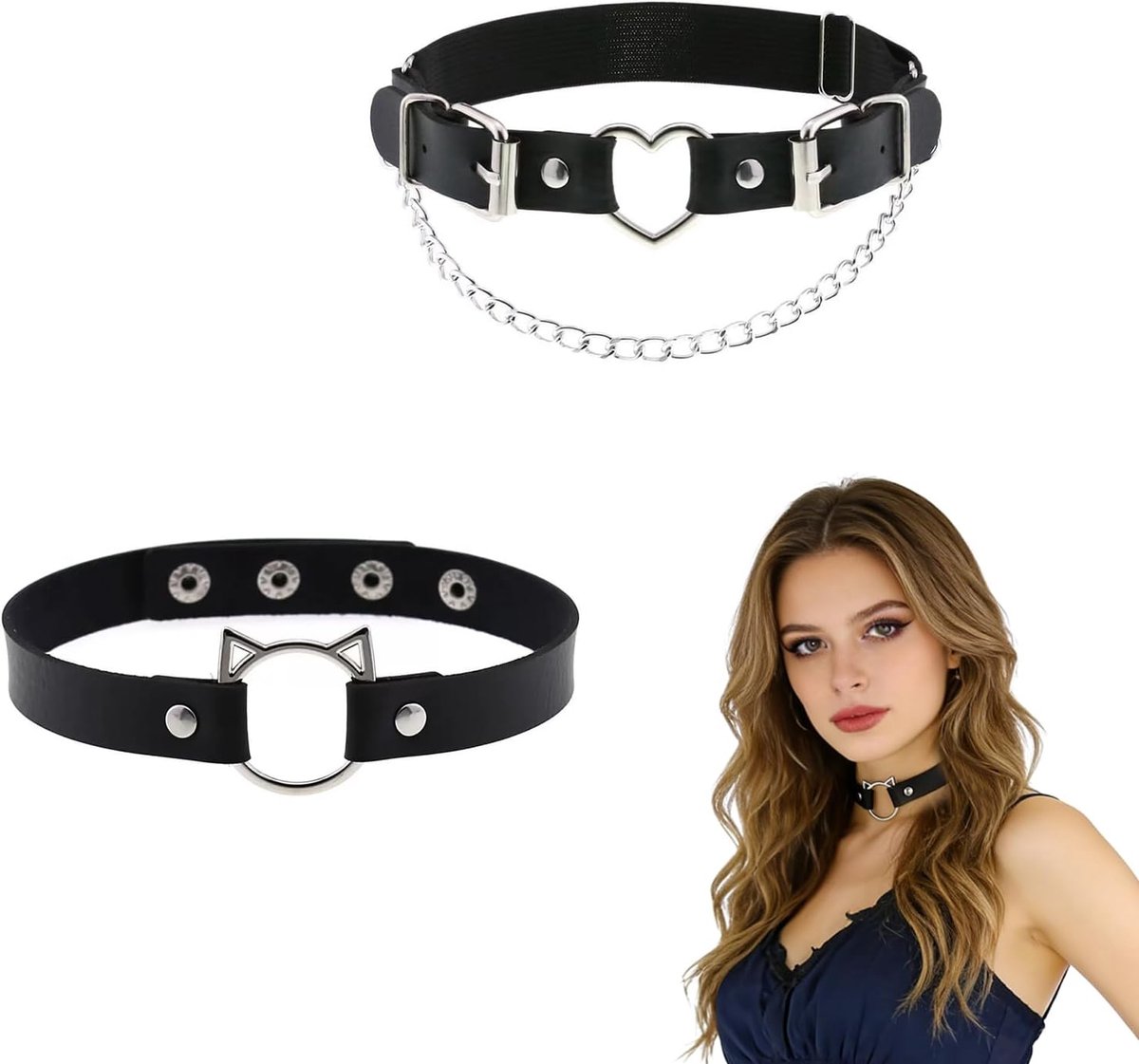 2 Stuks Verstelbare Gotische Jarretel Riemen – Zwarte Hart & Kat Garter Accessoires – Faux Leren Kousenband voor Halloween, Cosplay & Carnaval2 Stuks Verstelbare Gotische Jarretel Riemen – Z