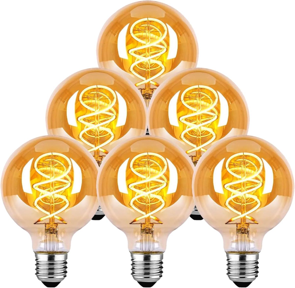 Vintage Gloeilamp E27, E27 Led Lamp Dimbaar G80 4W Gloeilamp Ideaal voor nostalgische en retro verlichting in de thuiscafé-bar, amberkleurig glas - 6 stuks（YHS6PBT1）