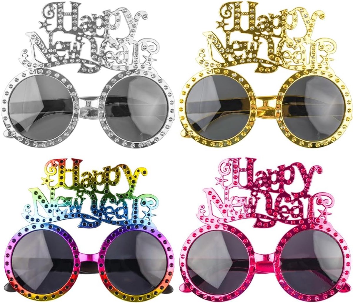 4 stuks 2026 Nieuwjaarsbril, creatieve nieuwigheid bril feestbril, nieuwjaarsfeest accessoires, leuke foto rekwisieten