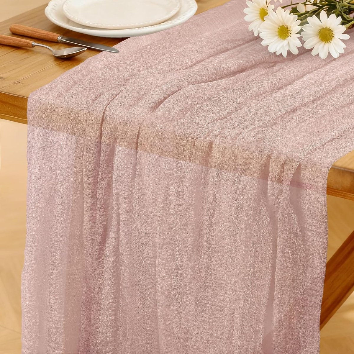 Boho Tafelloper, 280 x 80 cm Kaasdoek Tafelloper Wasbare Rustieke Loper voor Bruiloften, Nieuwjaarsfeesten, Babyshowers Keukentafeldecoratie (Stoffig Roze, 80 x 280 CM)