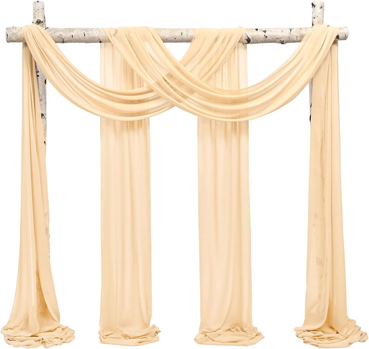 Champagne Chiffon Bruiloft Boog Draperen 2 Panelen 73 x 610 cm Achtergrond Gordijnen Voor Ceremonie Decoraties