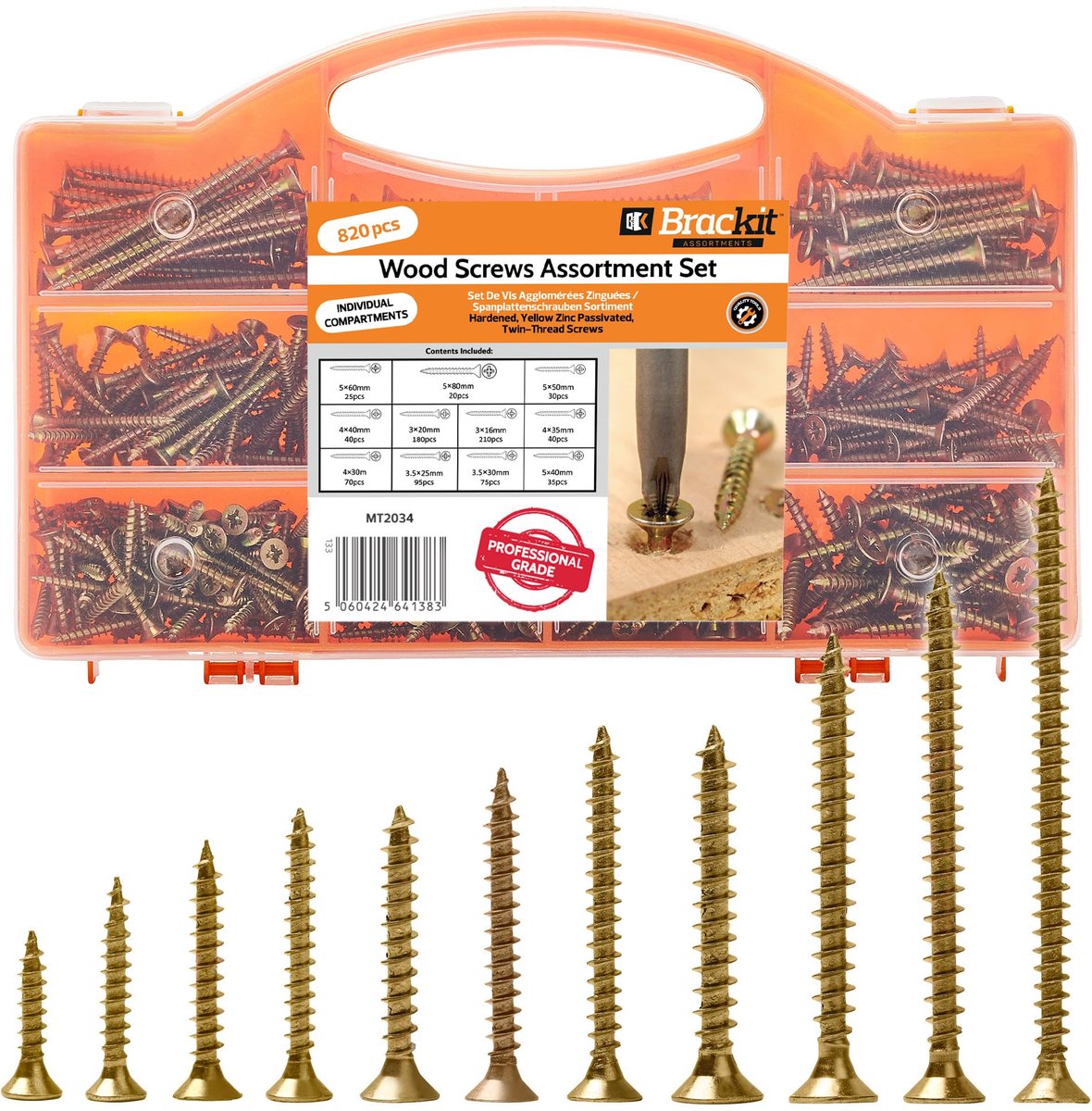 SnelShoppen - Houtschroeven 820 stuks Assortiment, Verzonken Pozi Aandrijfkop, Extra Sterk Verzinkt, Grote Schroevenset voor Vloerplanken, Houten Hekk