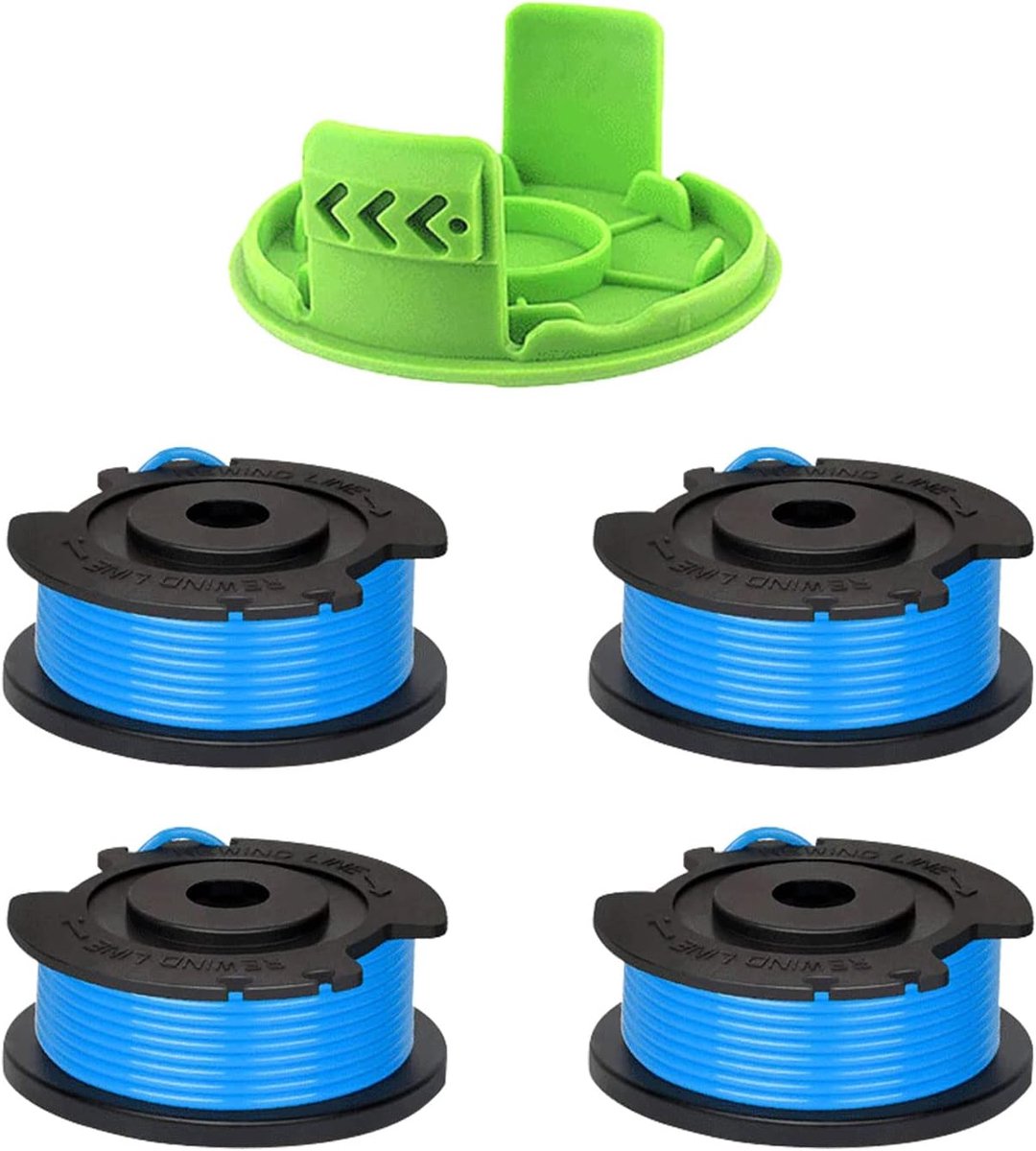 Greenworks G24LT Trimmer Spool Lines, 4,9 m lange 1.65mm dia fit voor Greenworks 24V Gazon Trimmers G24LT G24LTK2 G24LT30M G24LT30MK2 (4 spoelen + 1 doppen)