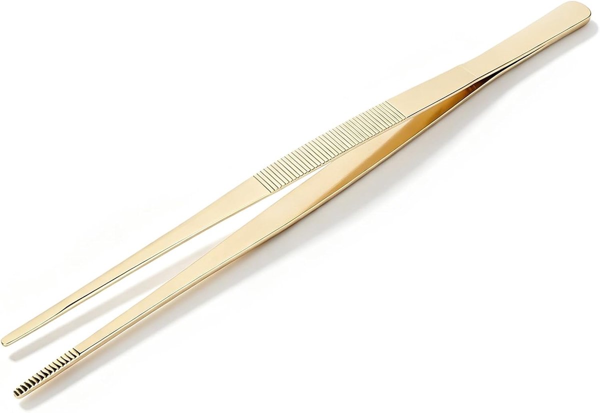Pincettang Voor Koken, Keukentang Roestvrijstalen Keukenpincet Voedselclip Met Gekartelde Punt Kookgereedschap Voor Thuisgebruik(Goud)