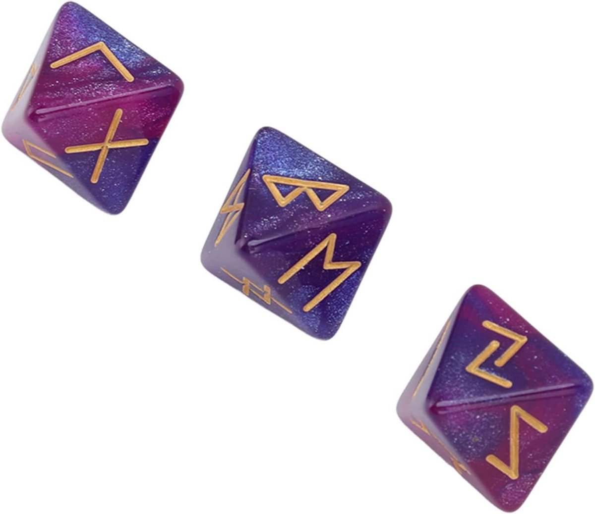 3-delige Astrologie Leren Voorspelling Rune Dobbelstenen Set met 8-zijdig Polyhedraal Ontwerp in Levendige Kleuren - Waarzeggerij met Mystic Star-thema voor Volwassenen
