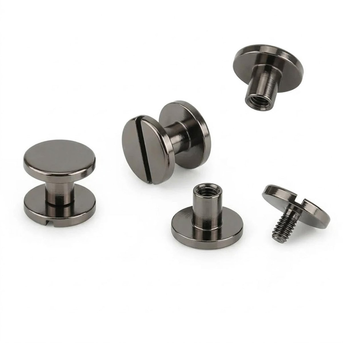 20 stuks boekschroeven, riemschroeven, M4 x 5 mm holle klinknagels, boekbindschroeven, schroefklinknagels voor leer, tassen, boeken, halsbanden, rugzakken, hondenriemen (Gun Black)
