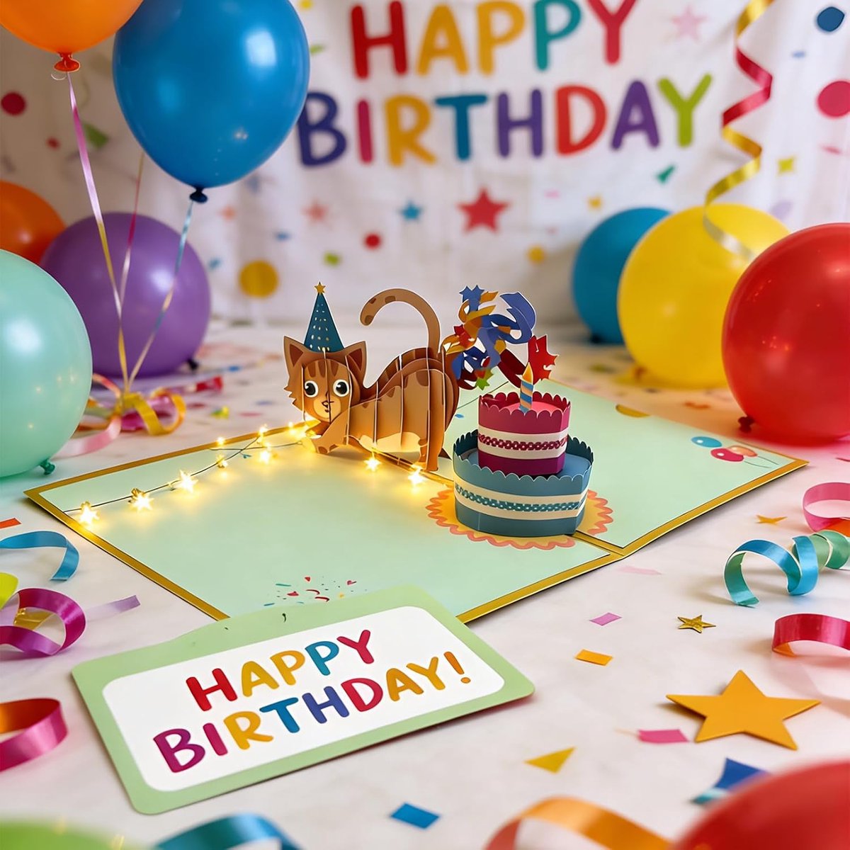 2 stuks pop-up verjaardagskaart kat, 3D verjaardagskaart met envelop, Schattige katten pop-up kaart voor kattenliefhebbers, Grappige cadeaukaart voor vrouwen en mannen, Katten decoratie geldgeschenk