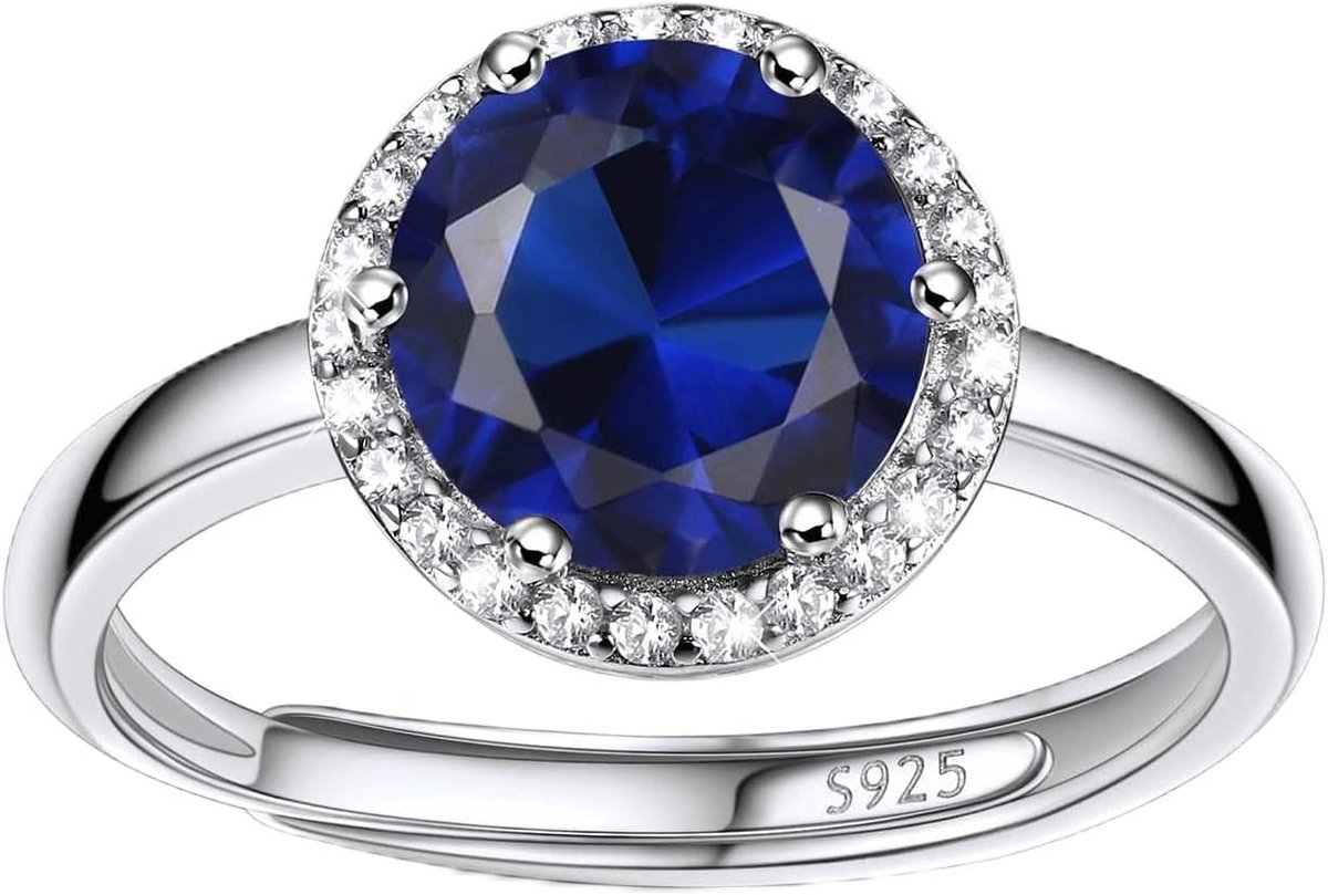 Damesring van 925 sterling zilver, ring met geboortesteen, 12 maanden, verstelbare ringen voor dames met zirkonia, met geschenkdoos