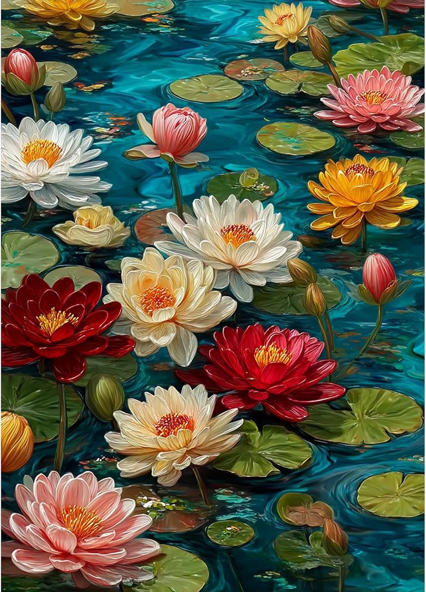 Diamond Painting Complete set, 5D waterlelies DIY diamant schilderij lotus tin diamond painting art volwassenen, diamant schilderij strass borduurwerk kruissteek voor woondecoratie cadeau 30 x