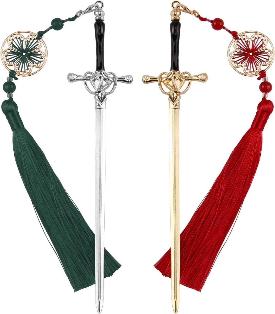 2 stuks zwaardbladwijzerset, vintage fantasie katana bladwijzer met kwastjes, metalen paginahouder voor boekenliefhebbers - uniek cadeau voor lezers, leraren, schrijvers (doe-het-zelf leesaccessoires)