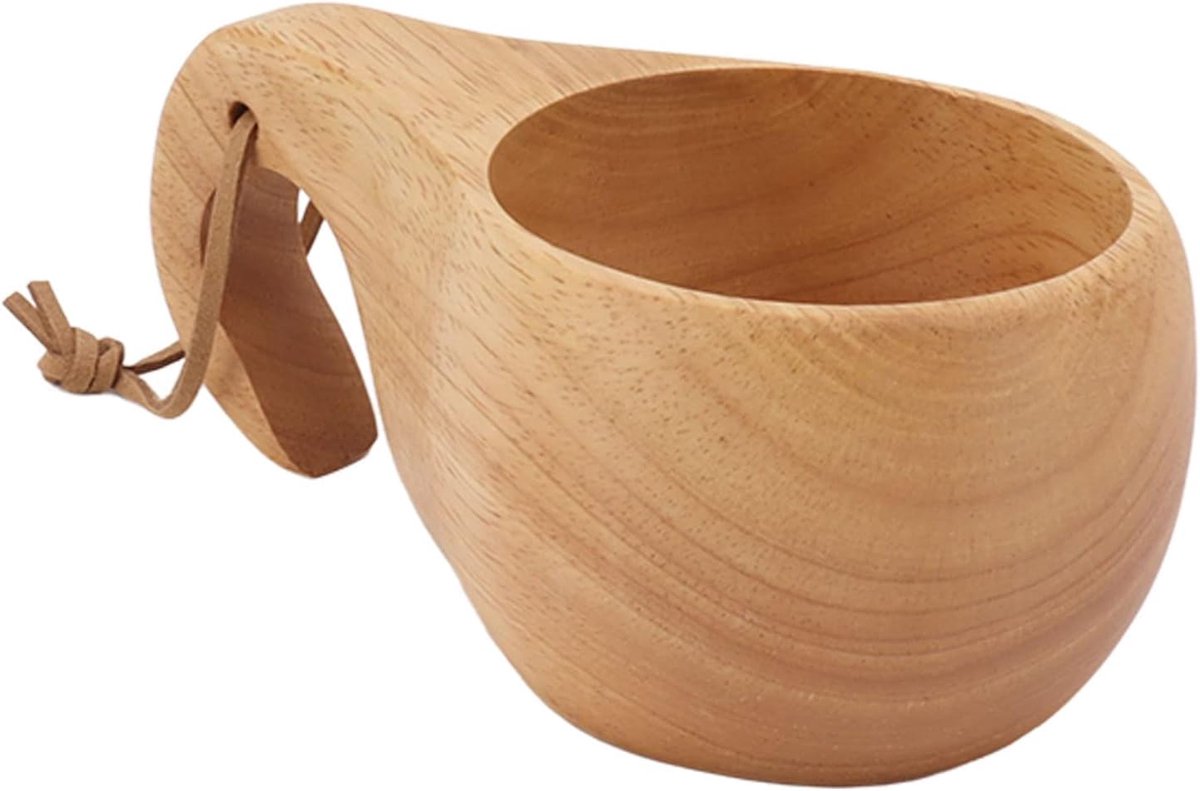 Beker Kuksa-beker, Draagbare Buitenhouten Kampmok Scandinavische Stijl Handgepolijste Houten Drinkbeker met Handvat voor Koffie, Thee, Melk