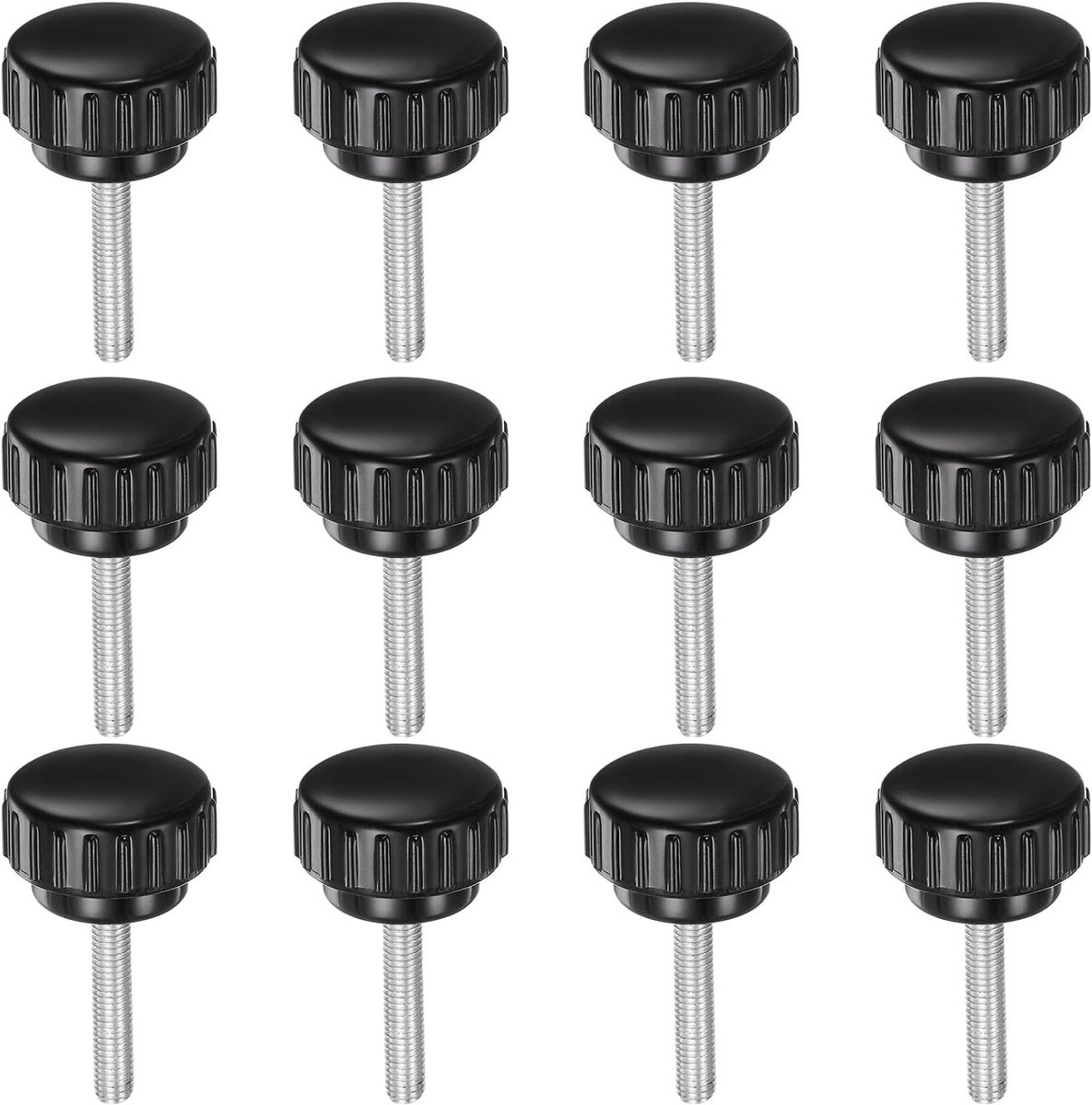 M5 x 25 mm metrische schroefdraad gekartelde spanknoppen handvat duimschroef op type 25 mm kunststof ronde kop draadstang knoppen zwart 12 stuks