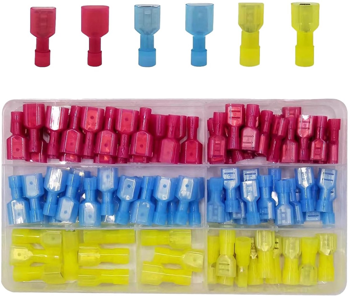 Elektrische connectoren set, kabelschoenen, platte stekkers, kabelschoenen, geïsoleerd, mannelijke en vrouwelijke platte stekkers, knijpverbinders, auto, voor auto en industriële