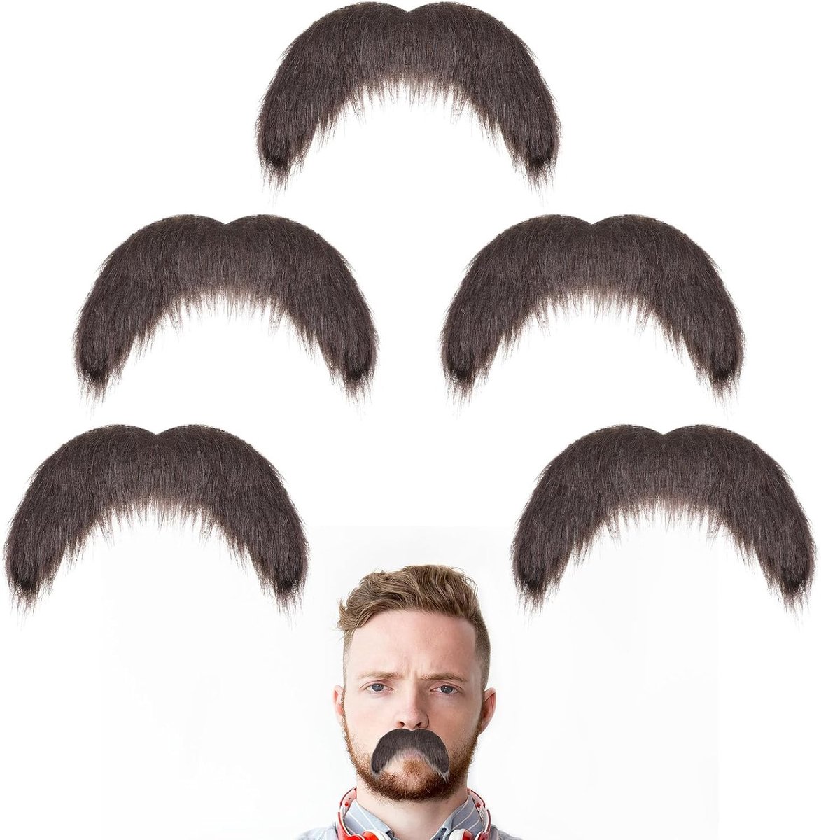 Vijf stuks zelfklevende realistische nep snorren en baarden voor volwassenen, perfect voor Halloween en kostuumfeesten, cosplay accessoires en feestdecoratie