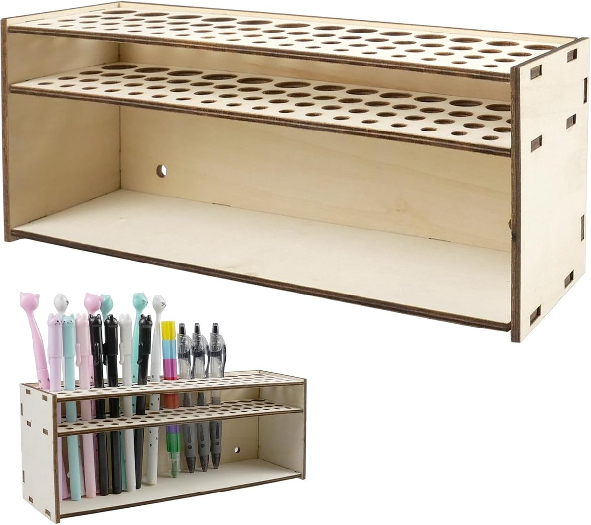 Pinselhalter voor Schilderij - Hout Pinsel Aufbewahrung Organizer met 67 Gaten - Pinselhouder voor Cosmetica - Multifunctioneel Opbergrek - Afneembaar - Ideaal als Kunstenaarscadeau