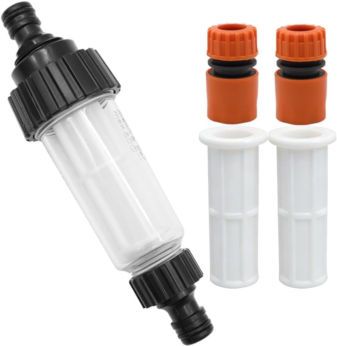 3/4 inch waterfilter, tuinslang, voorfilter, watervoorfilter met 3 x filterinzetstuk en 2 x slangaansluiting, 1/2 inch voor hogedrukreiniger, tuinpomp, camper