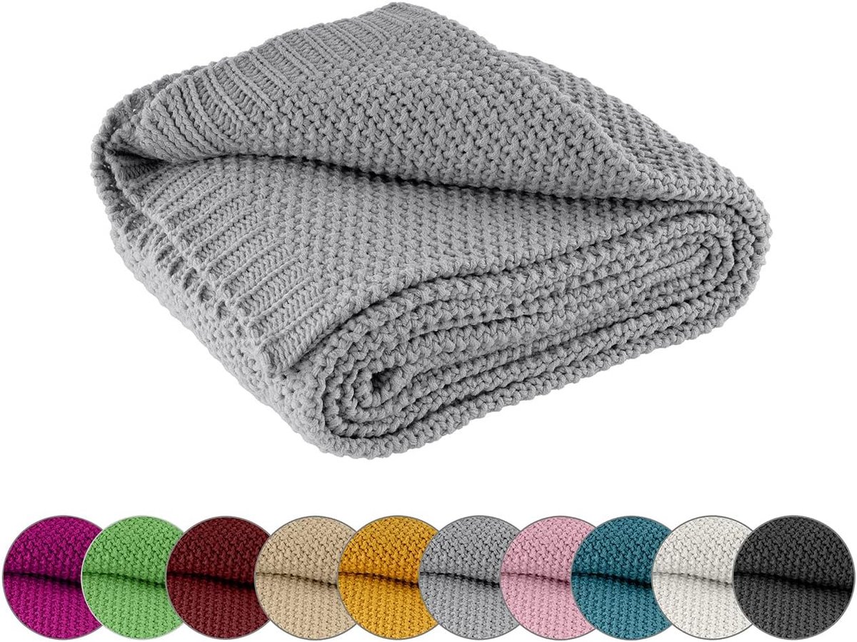 SnelShoppen - Warm Katoenen Deken, Zacht Gebreid met Eenvoudig Patroon, 140 x 190 cm, Grijs, Oeko-Tex Standaard 100, Ideaal voor Thuis, Feest en Buite