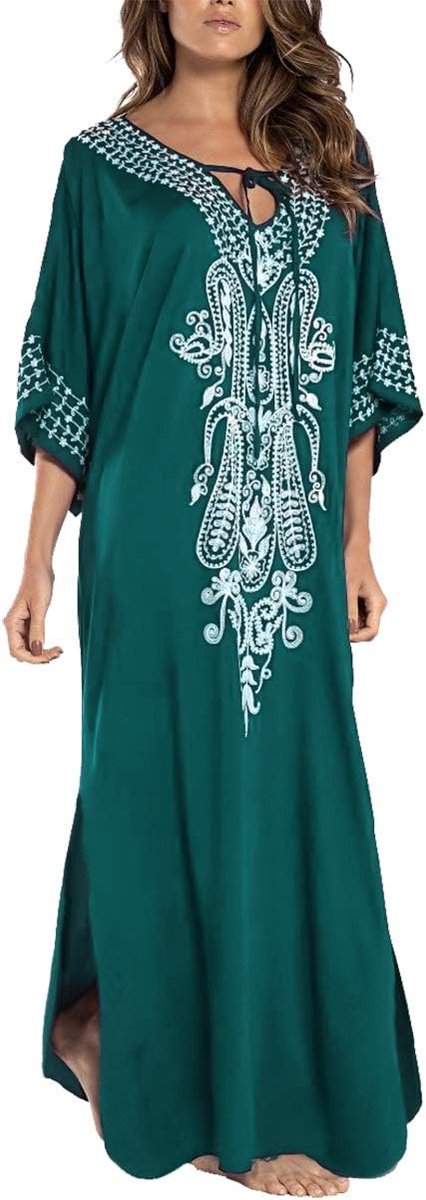 katoenen kaftan voor dames, loungewear, boho homewear, oversized kimono, maxi-strandjurk, bedekkende gewaden, one size