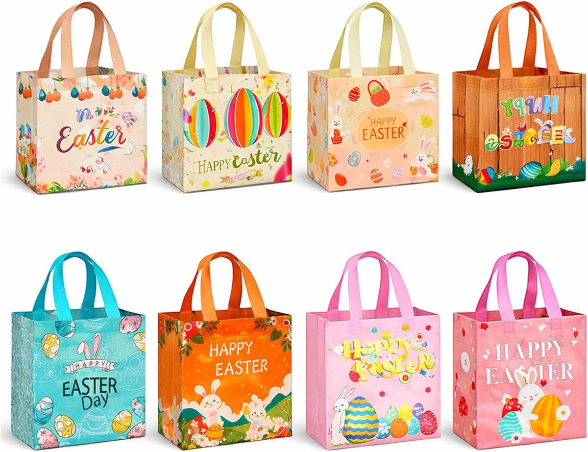 Herbruikbare paaszakjes om te vullen, met handgrepen, kleurrijke paasmandjes voor paaseieren zoeken, paasfeest, geschenkverpakking voor meisjes en jongens