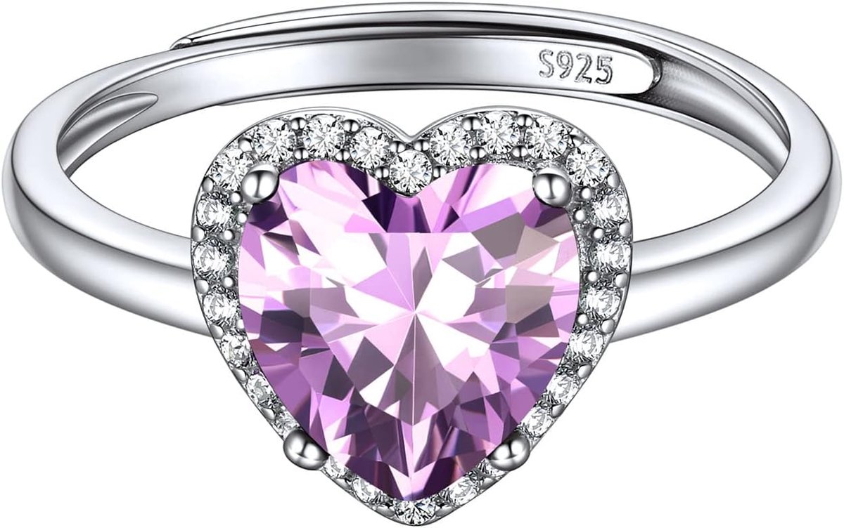 925 Sterling Zilver Gesimuleerde Geboortesteen Ringen Belofte Bruiloft Verstelbare Ring voor Vrouwen Vierkant/Rond/Hart/Traan Cut Edelsteen Verjaardag Sieraden (met Geschenkdoos), Metaal,