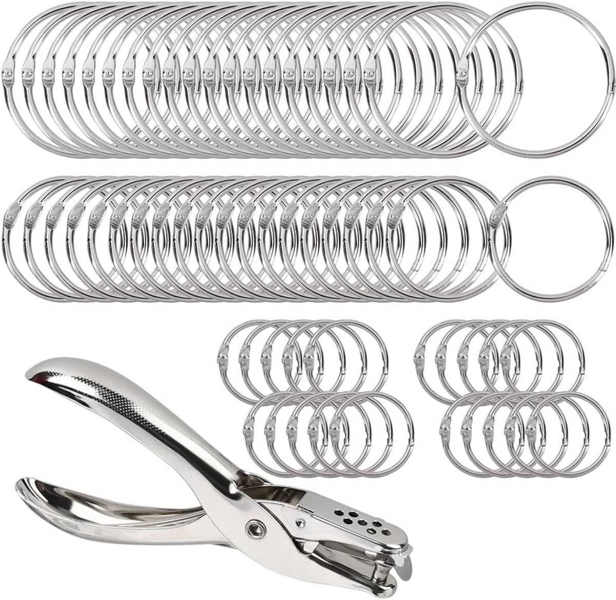 Metalen ringen voor ordners, 60 stuks + perforator, bladen van metaal voor boeken, scrapbooking
