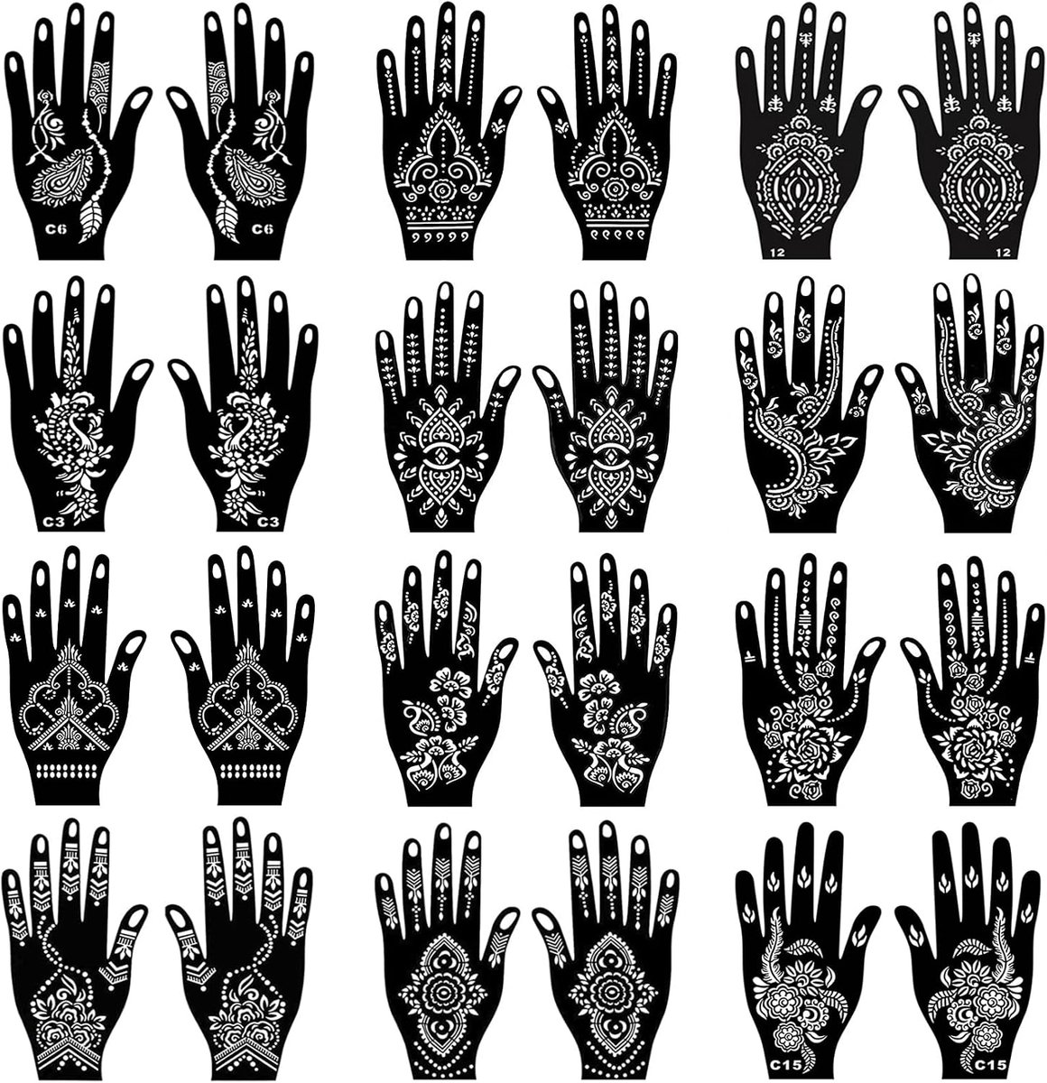 24 vellen Henna Tattoo Stencils Kit voor Hand, Indiase Arabische Tijdelijke Tattoo Sjabloon Mehndi Stencil Stickers