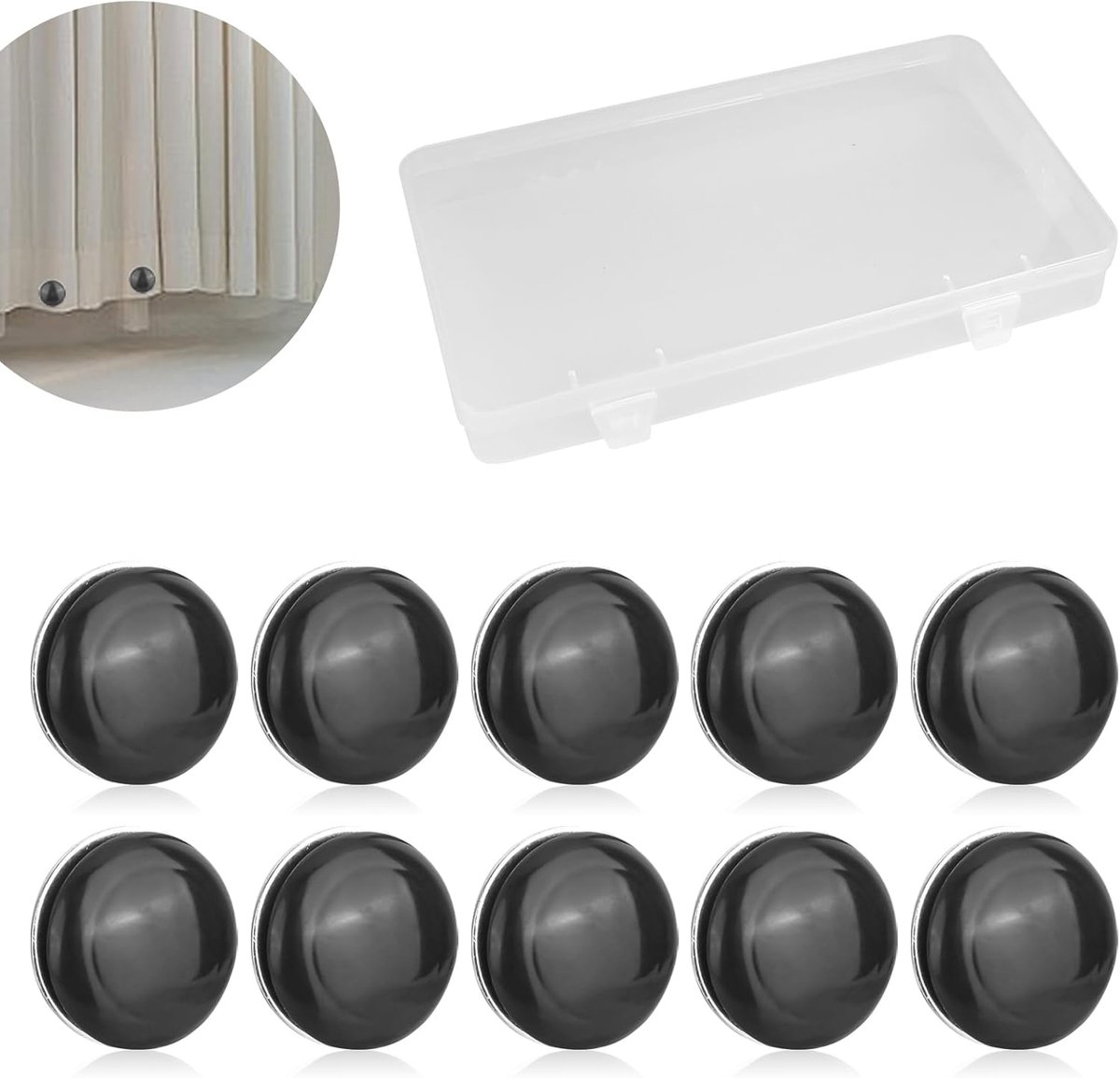 SnelShoppen - Magnetische Gordijngewichten, 10 Stuks, Glas en Magneten, Zwart, Voor Gordijnen, Tafelkleden en Buiten Gordijnen