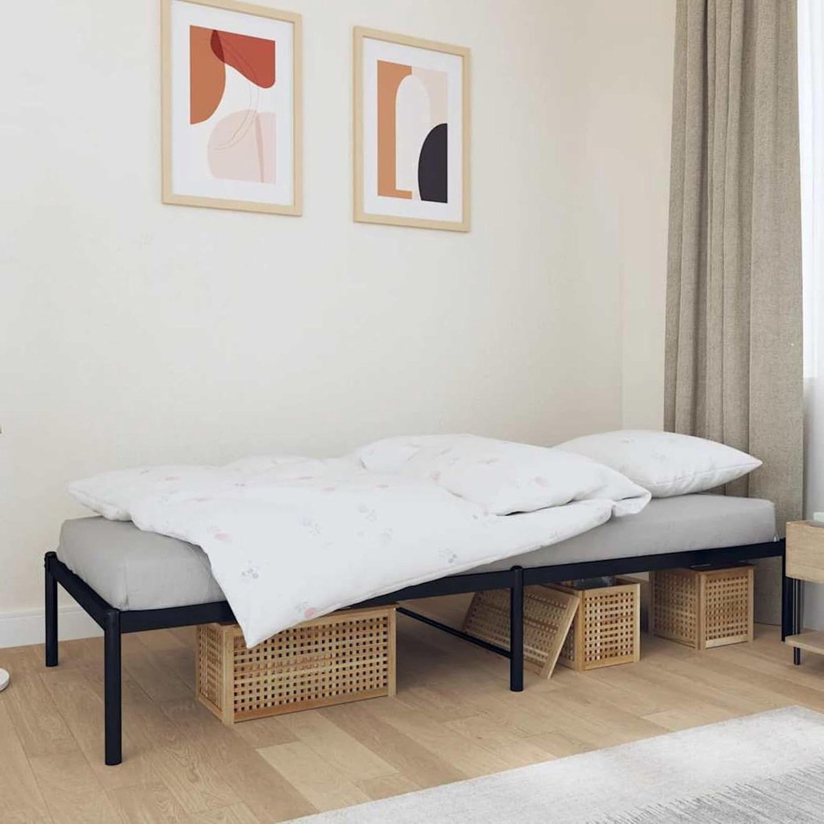 Metalen Bedframe - Bedbodem Frame - Slaapkamer Inrichten - Met Geïntegreerde Lattenbodem - 90 x 190 cm - Zwart